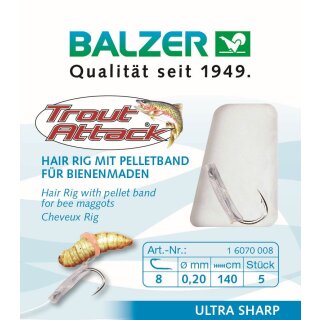 BALZER Trout Attack Bienenmaden Hair Rig Gr.8 60cm 0,20mm 5Stk.