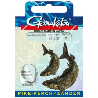 GAMAKATSU Hook Pike-Perch Worm 36 Gr.1/0 60cm 0,2mm NS Black 6Stk.