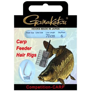 GAMAKATSU BKS-3310B Carp Feeder Hair Rigs Gr.12 70cm 0,1mm Bronze 6Stk.