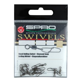 SPRO Rolling Swivel mit Diamond Snap Gr.0 8kg Matt Schwarz 8Stk.