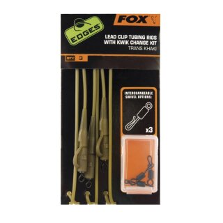 FOX Edges Lead Clip Tubing Rigs Kwik Change Kit Gr.7 45cm Trans Khaki 3Stk.
